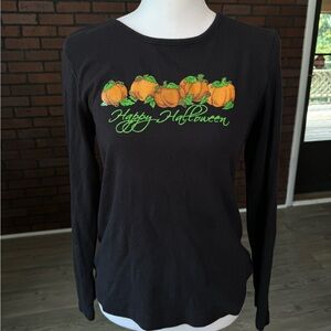 Holiday Editions Halloween Shirt S Black Glitter Pumpkin Graphic Tee Cotton
